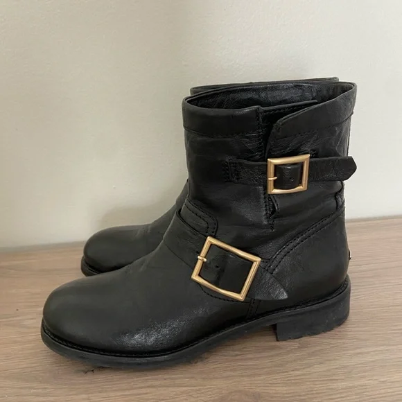 Jimmy Choo Womens 6.5 Biker Boots Black Leather Size 37 Moto Boots Soft Leather - Picture 5 of 12